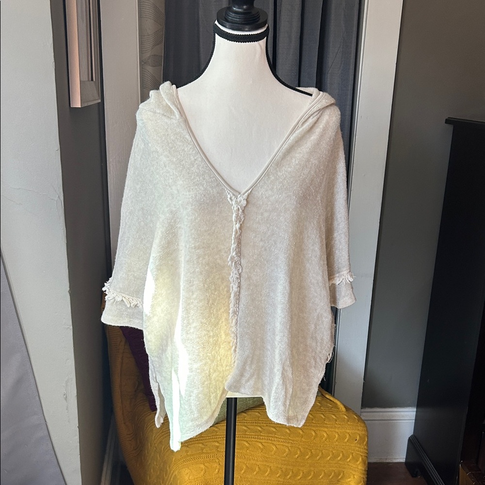 Women's Pancho Inspired Cream Sweater w/hood